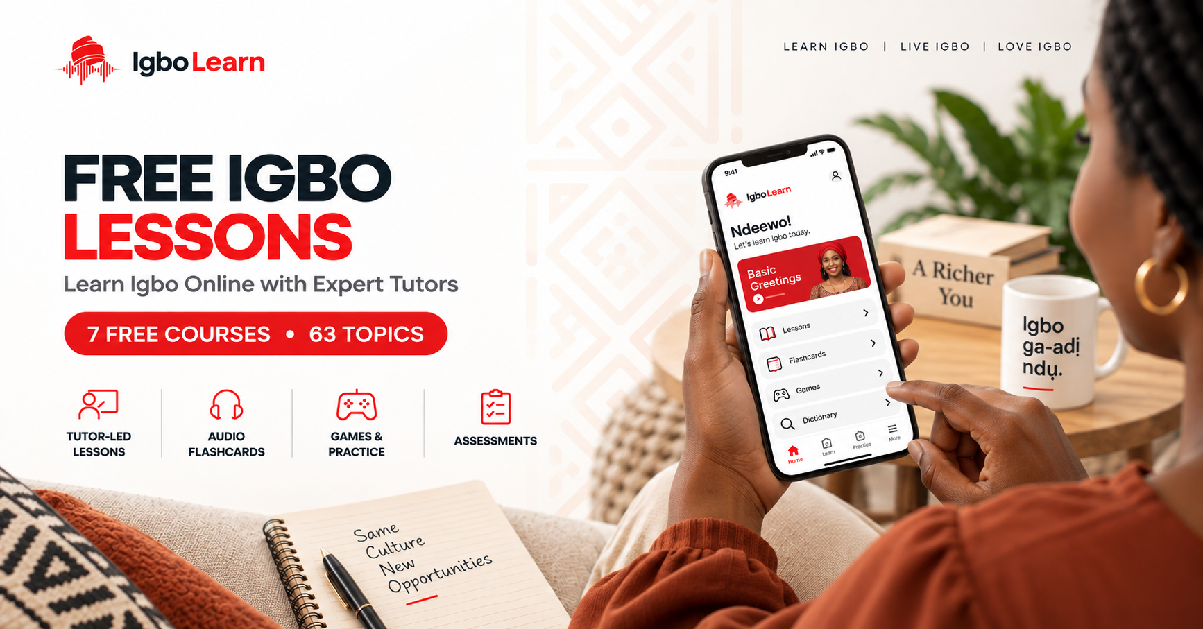 Free Igbo lessons online with tutors, audio flashcards, games and assessments on IgboLearn